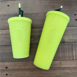 Starbucks Vibrant Yellow Glow in Dark Studded Tumblers Set of 2